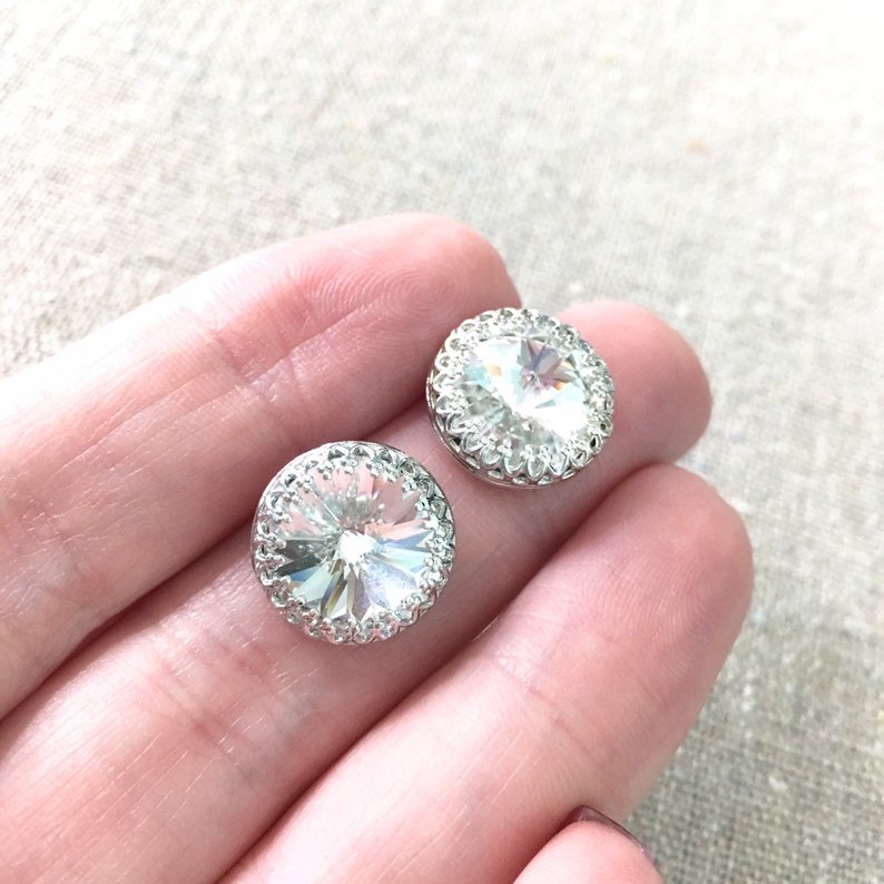 Large Rivoli Crown Post Earrings