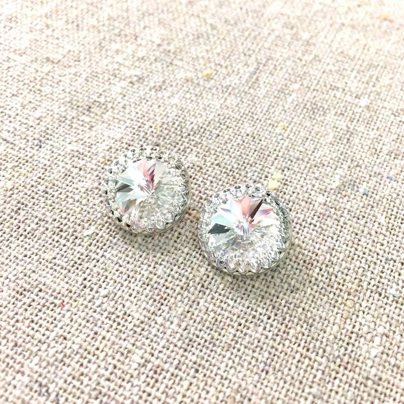 Large Rivoli Crown Post Earrings