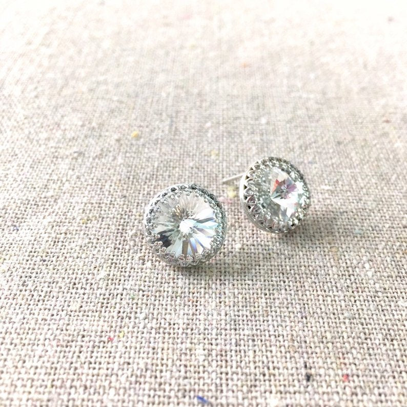 Large Rivoli Crown Post Earrings