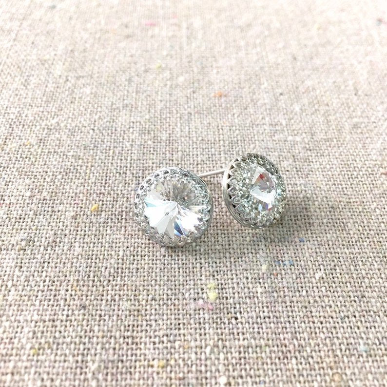 Large Rivoli Crown Post Earrings