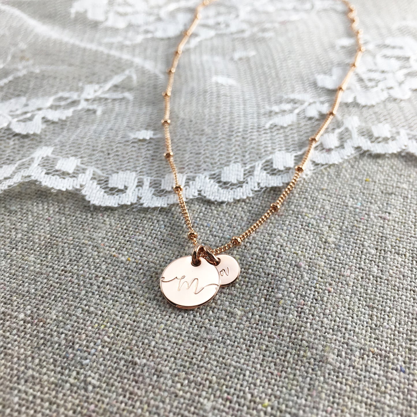 Monogram Mother Baby Rose Gold Personalized Necklace