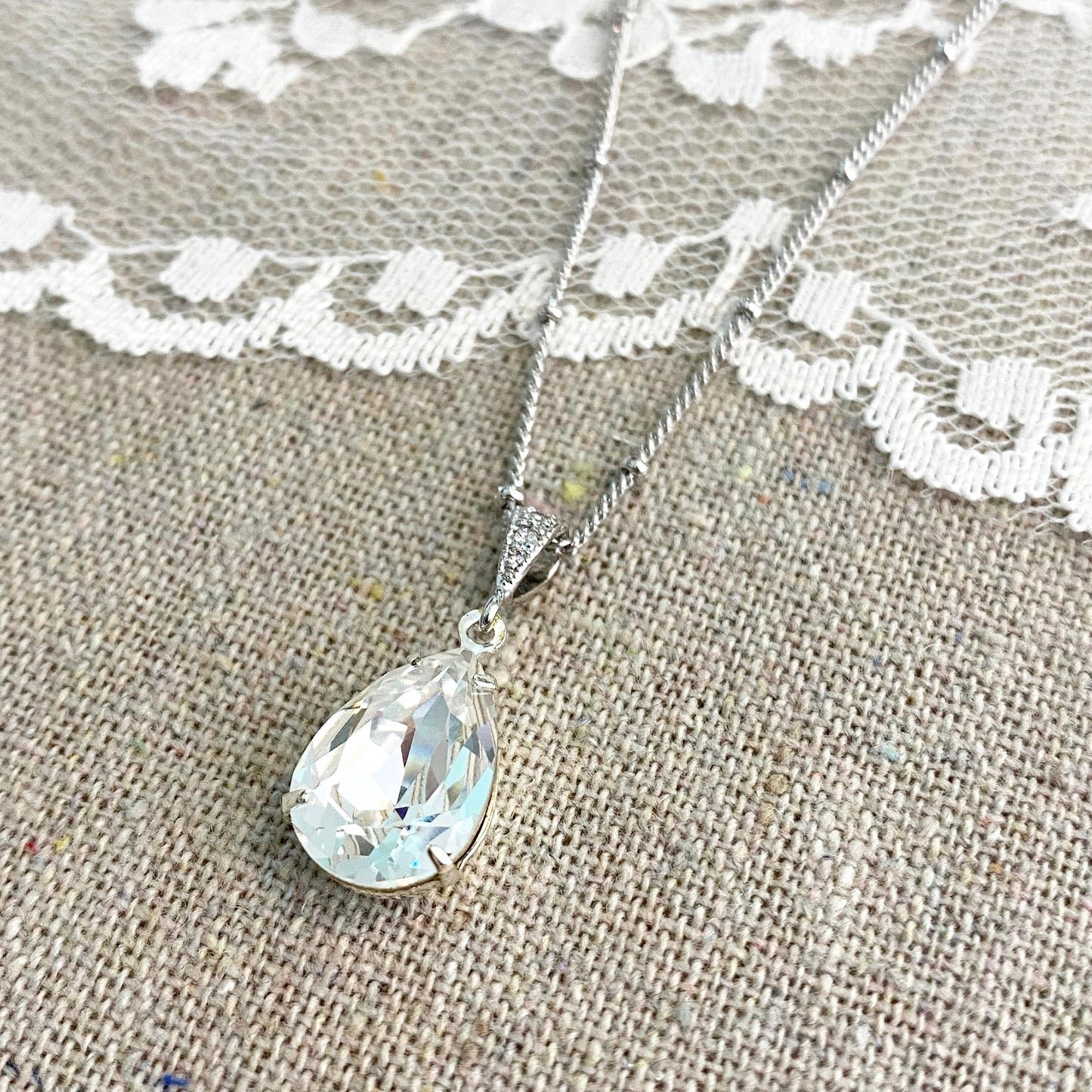 Medium Pear Pavé Necklace & Earrings • Crystal