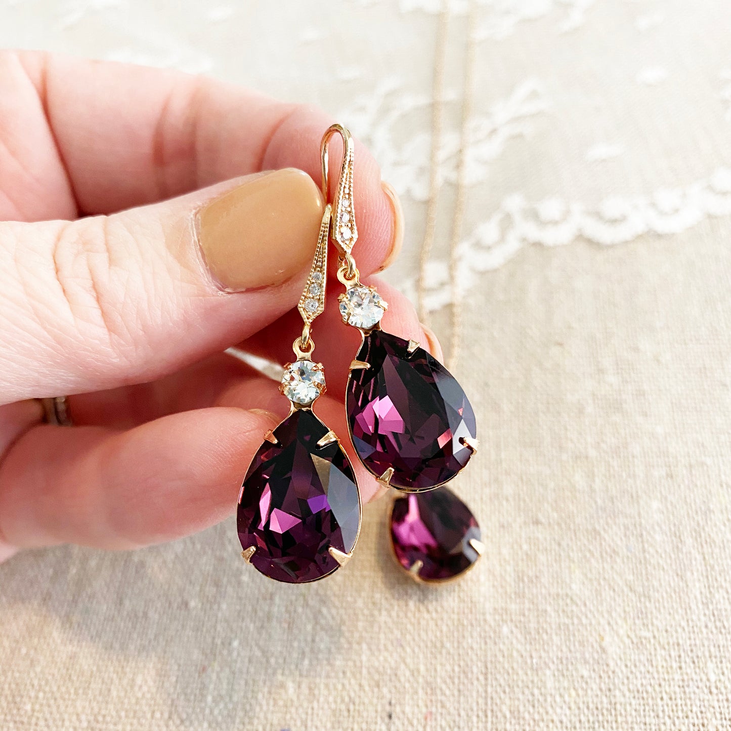 Pear Double Earrings & Necklace Set