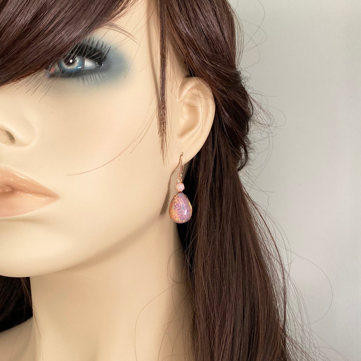 Pink Glass Opal Earrings