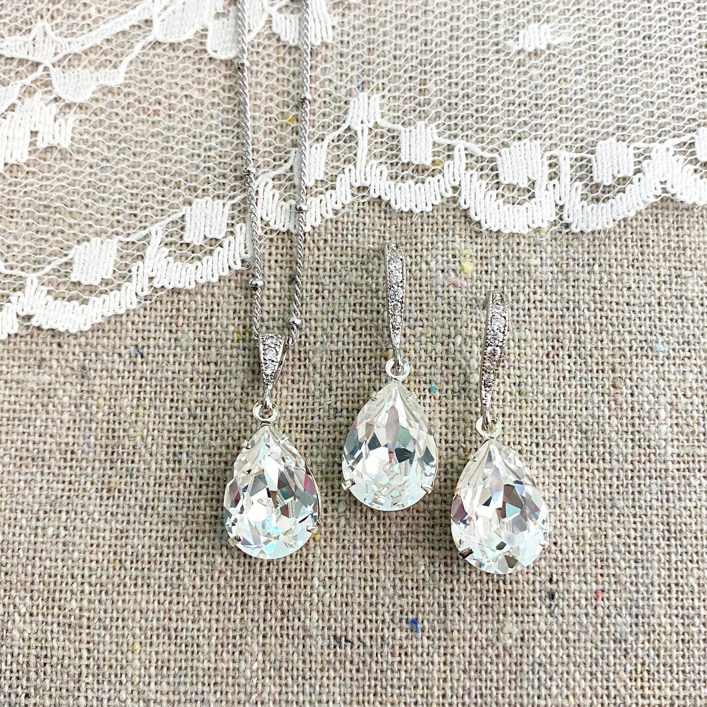 Medium Pear Pavé Necklace & Earrings • Crystal