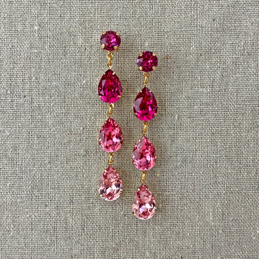 Triple Pear Long Post Earrings • Pink Ombre