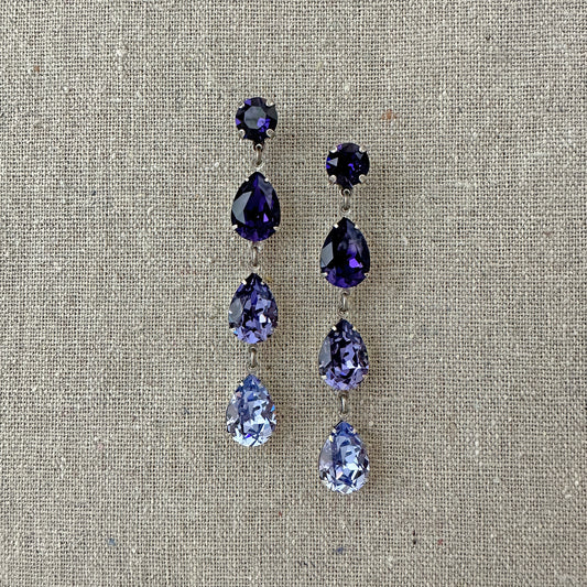 Triple Pear Long Post Earrings • Purple Ombre