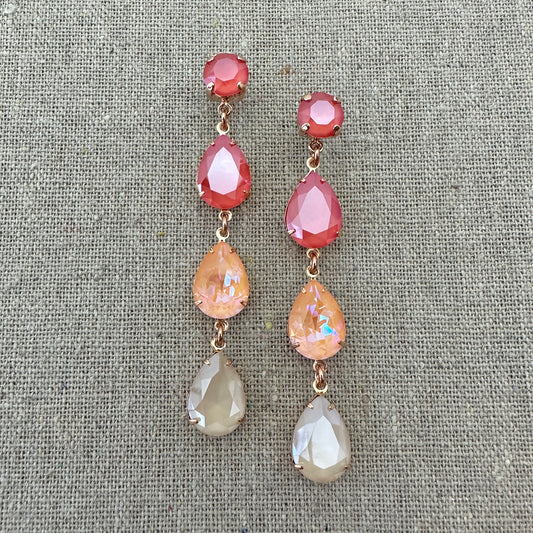 Triple Pear Long Post Earrings • Coral Ombre