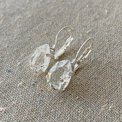 Medium Pear Leverback Earrings • Crystal Clear