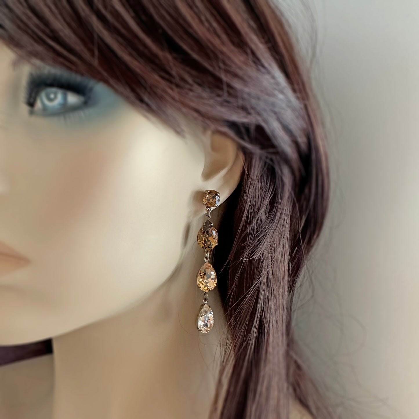 Triple Pear Long Post Earrings • Brown Ombre