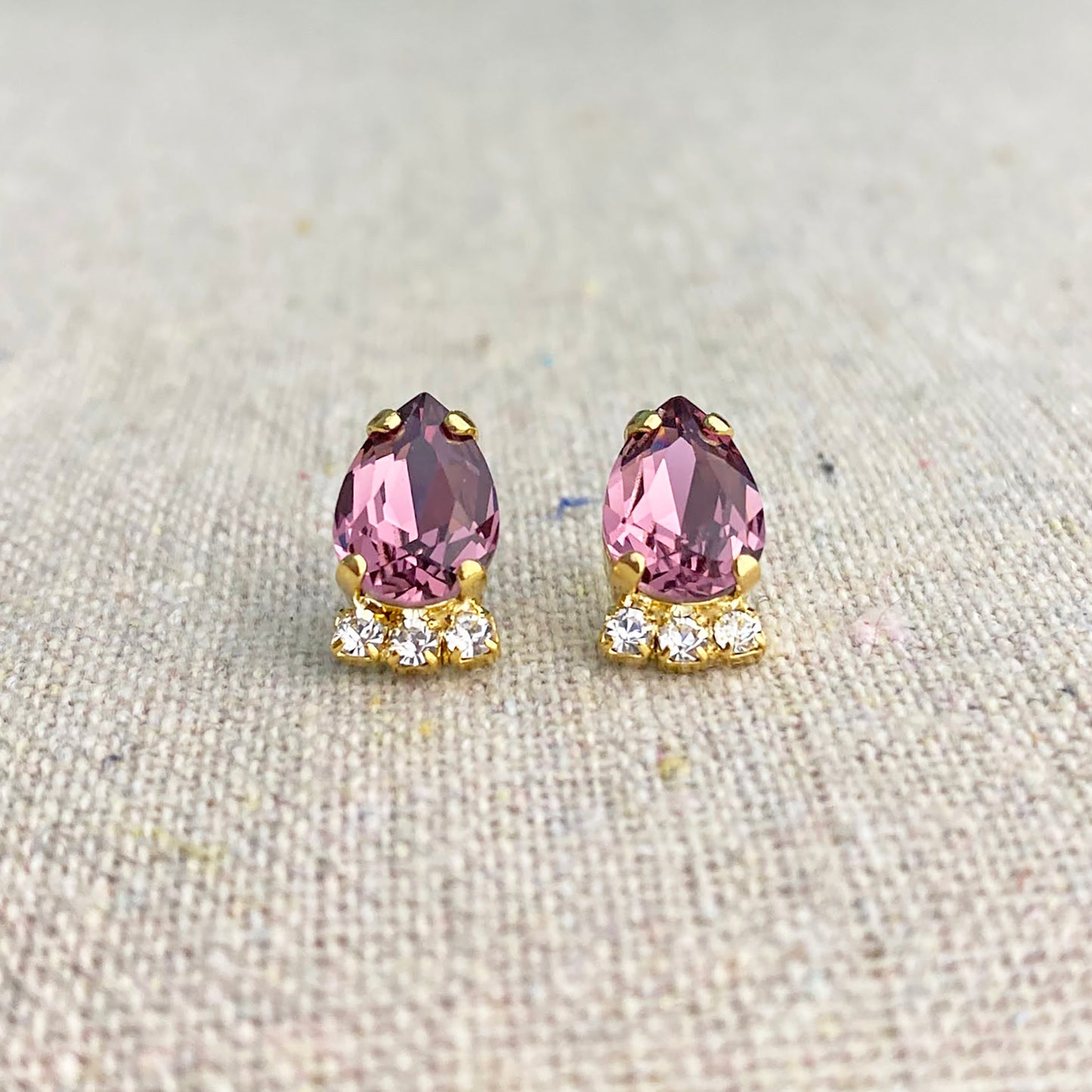 Tiny Pear Partial Halo Post Earrings