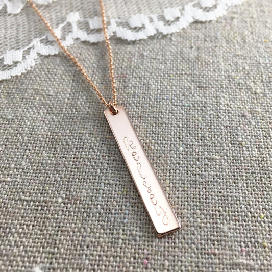 Rose Gold Vertical Bar Name Necklace Heatherly Jewelry