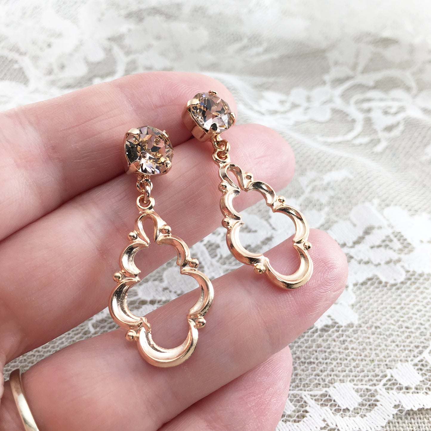Diamante Quatrefoil Dangling Post Earrings
