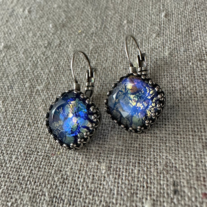 Cobalt Mirror Opal Earrings • Large Cushion