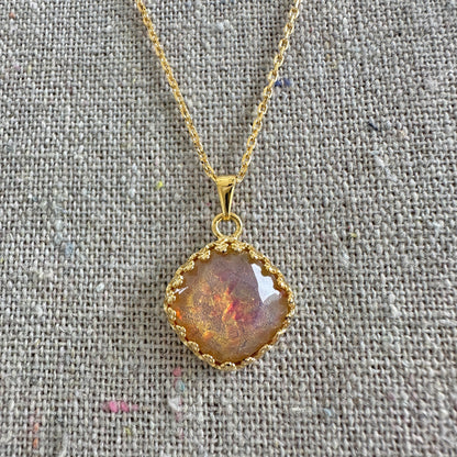 Harlequin Opal Solitaire Necklace • Large Cushion