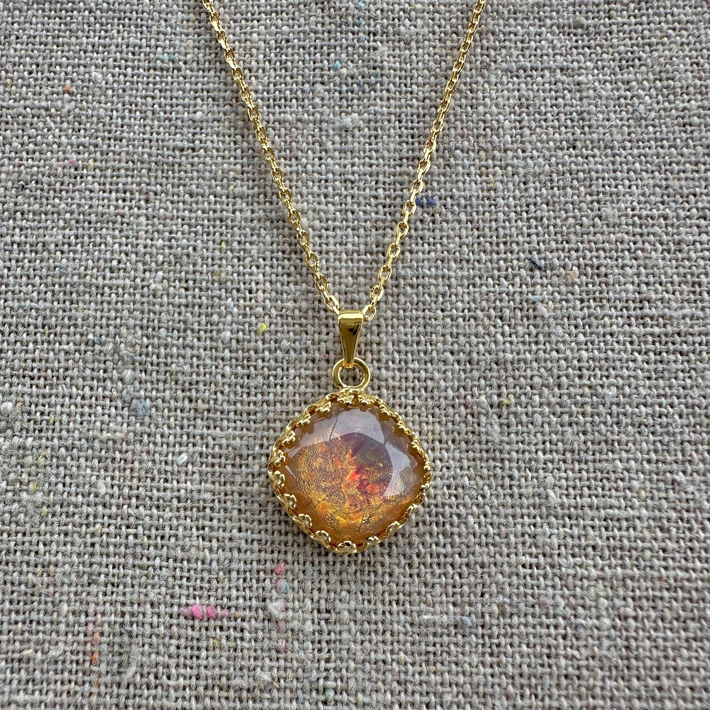 Harlequin Opal Solitaire Necklace • Large Cushion