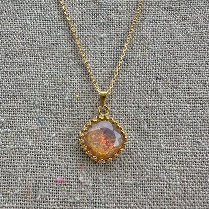 Harlequin Opal Solitaire Necklace • Large Cushion