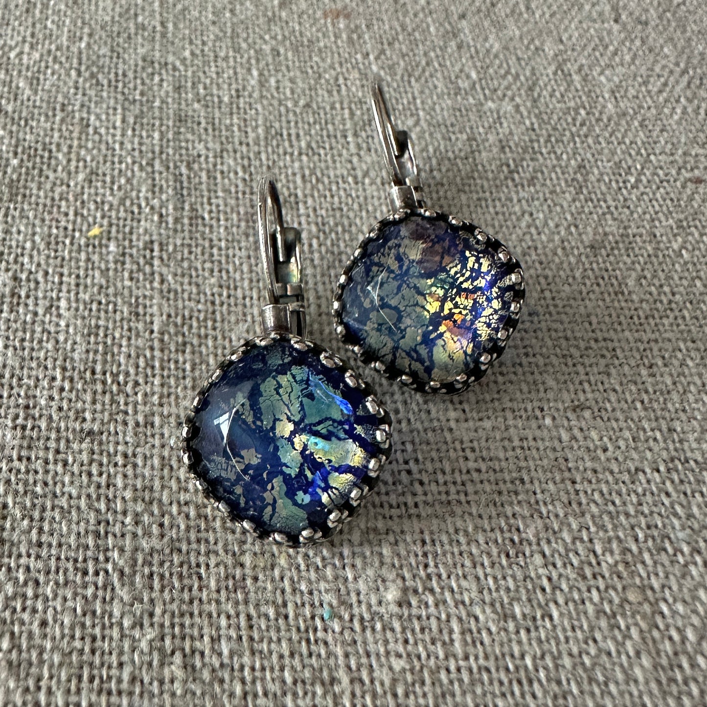 Cobalt Mirror Opal Earrings • Large Cushion