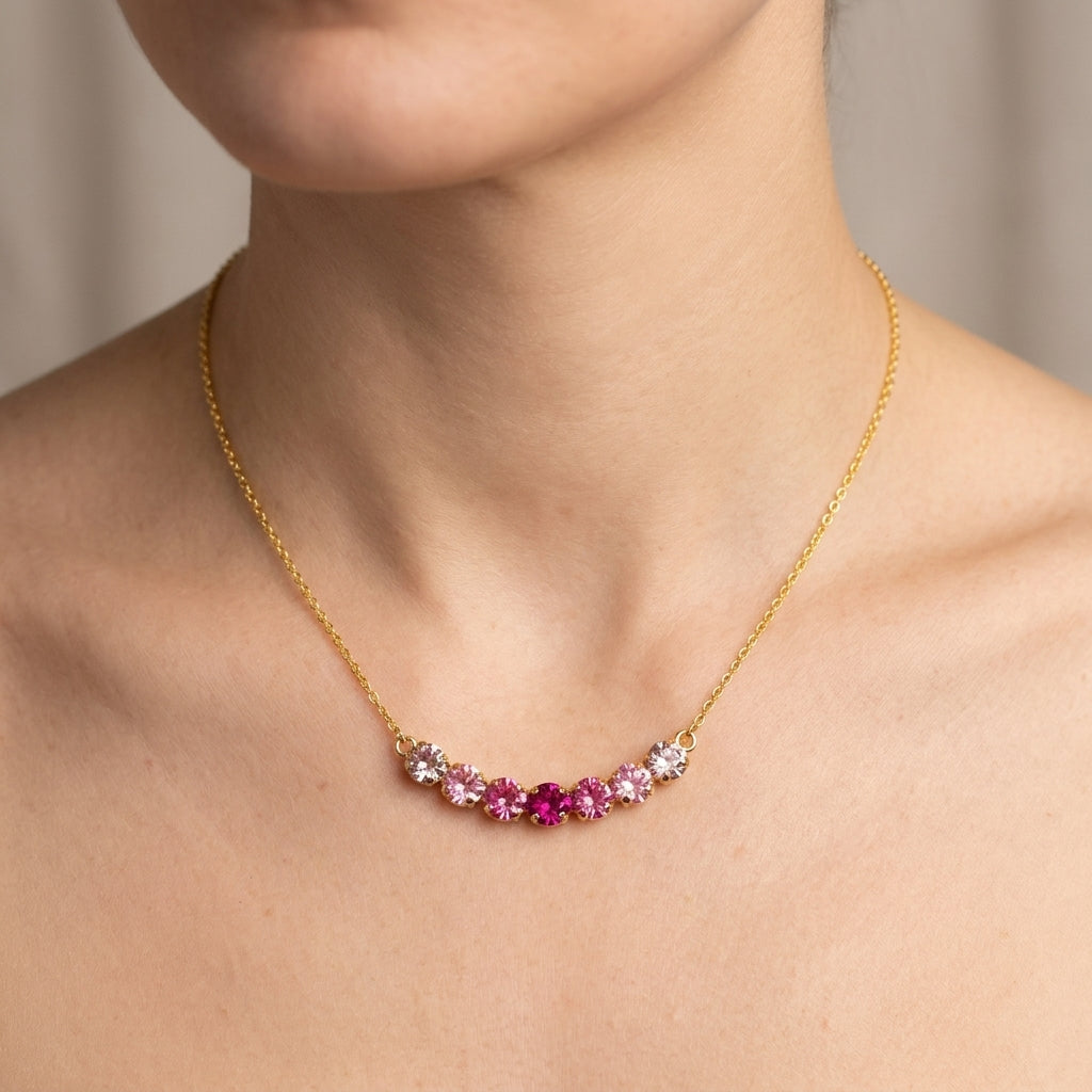 Diamante Petite Curved Bar Necklace • Fuchsia Ombre