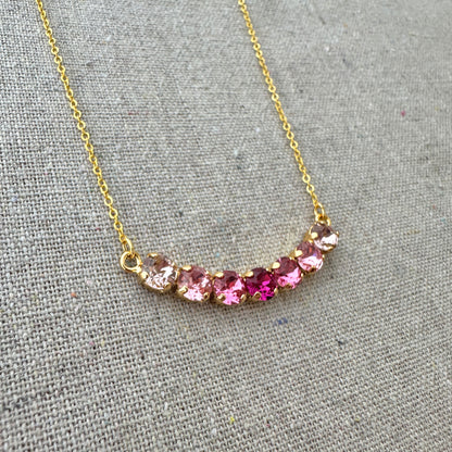 Diamante Petite Curved Bar Necklace • Fuchsia Ombre