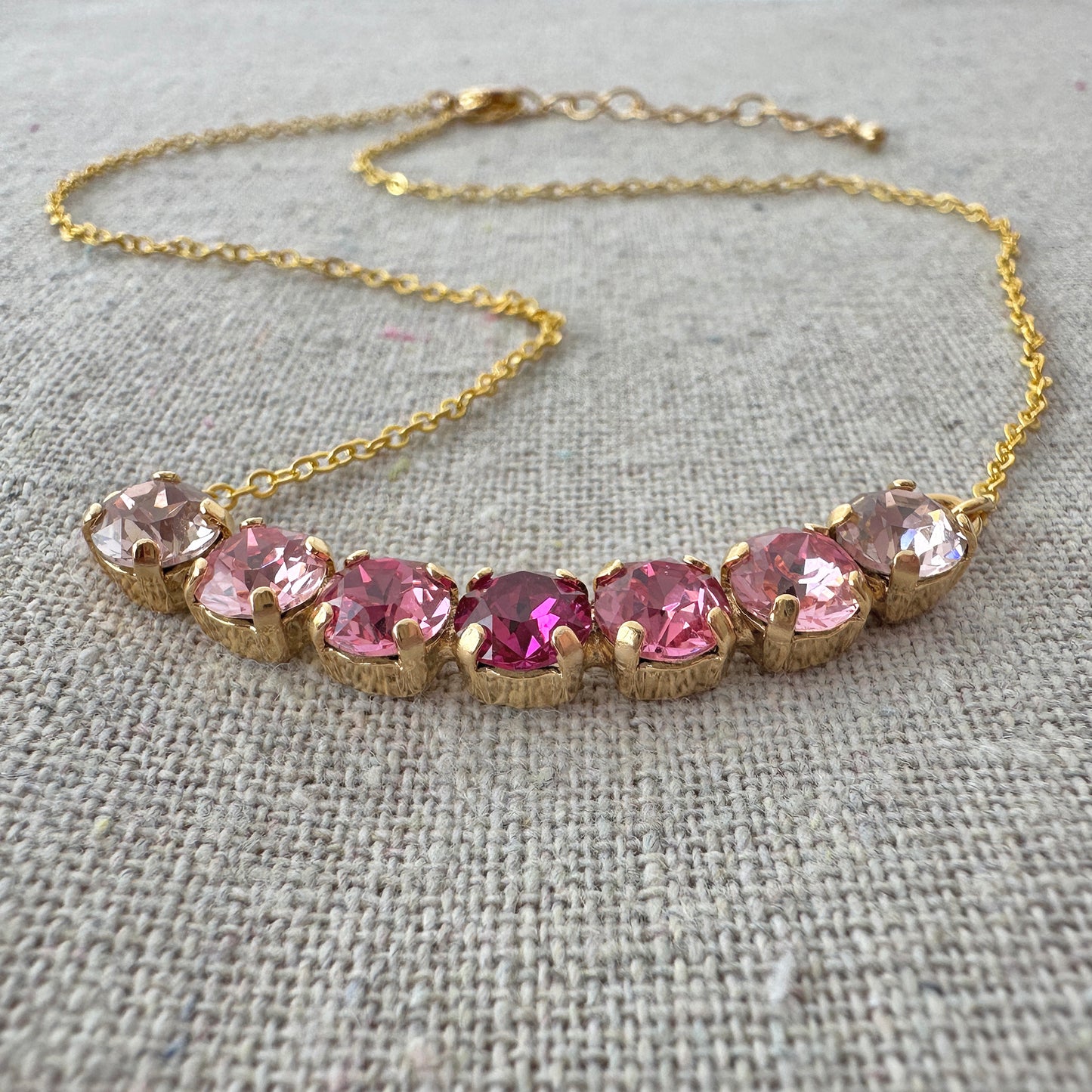 Diamante Petite Curved Bar Necklace • Fuchsia Ombre