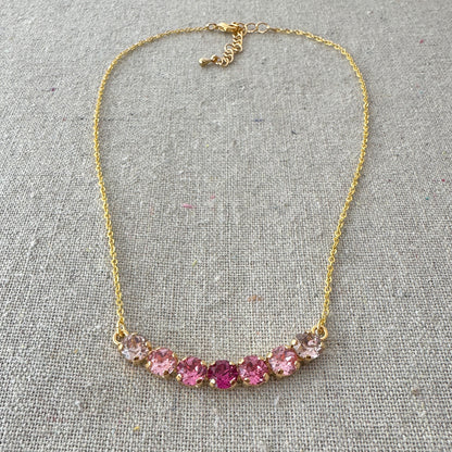 Diamante Petite Curved Bar Necklace • Fuchsia Ombre