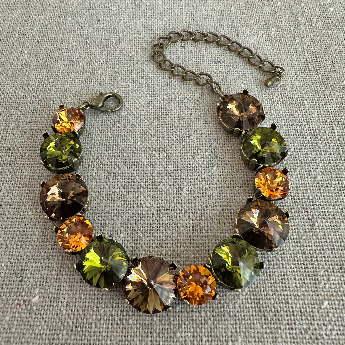 Diamante & Rivoli Mixed Size Adjustable Tennis Bracelet • Woodland Spice