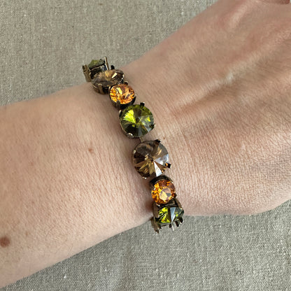Diamante & Rivoli Mixed Size Adjustable Tennis Bracelet • Woodland Spice