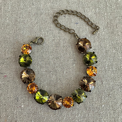 Diamante & Rivoli Mixed Size Adjustable Tennis Bracelet • Woodland Spice