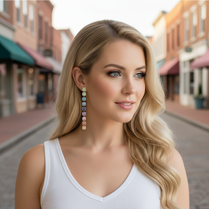 Diamante Statement Duster Post Earrings • 8mm • Pastel Rainbow