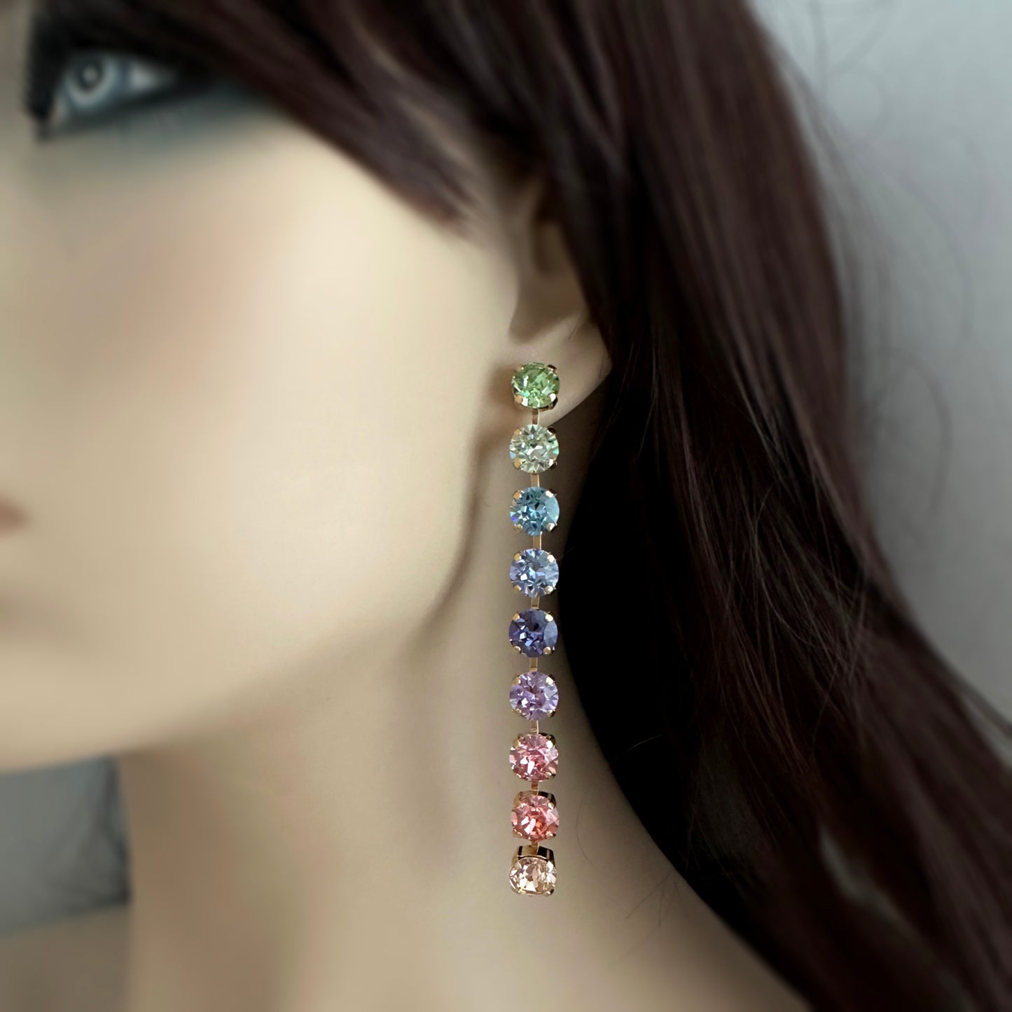 Diamante Statement Duster Post Earrings • 8mm • Pastel Rainbow