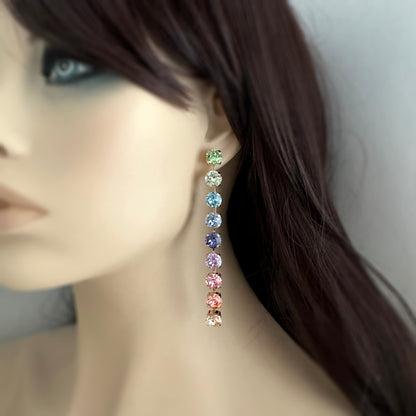 Diamante Statement Duster Post Earrings • 8mm • Pastel Rainbow