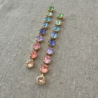 Diamante Statement Duster Post Earrings • 8mm • Pastel Rainbow