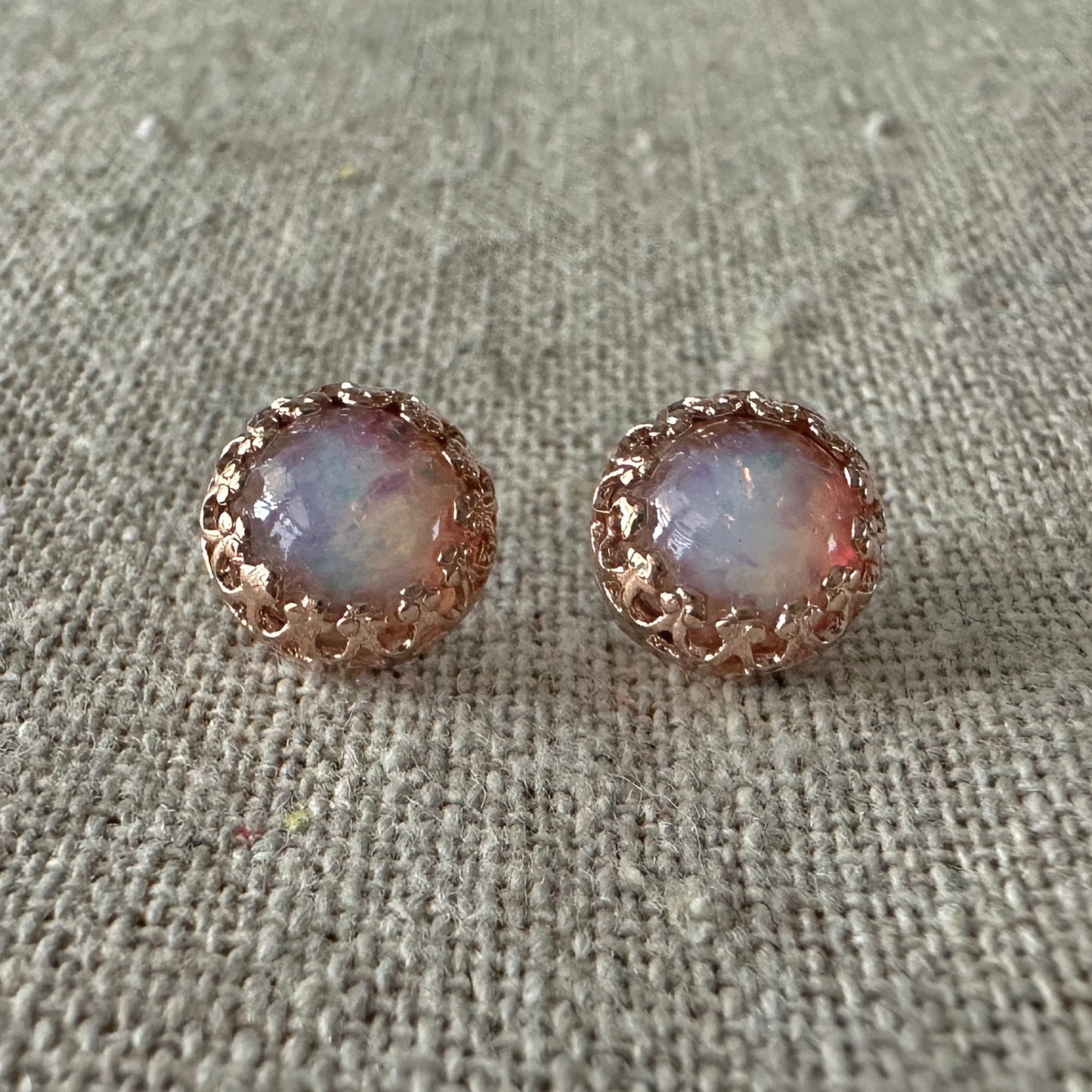 Fire Opal Crown Post Earrings • 8mm