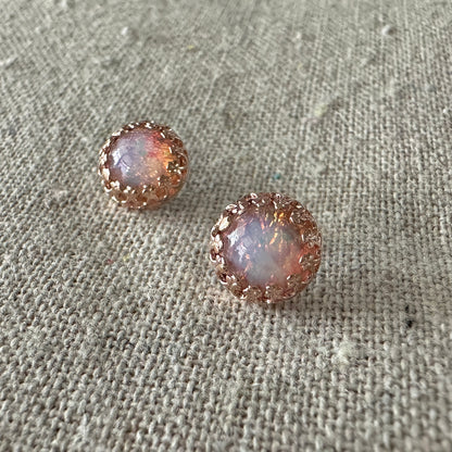 Fire Opal Crown Post Earrings • 8mm