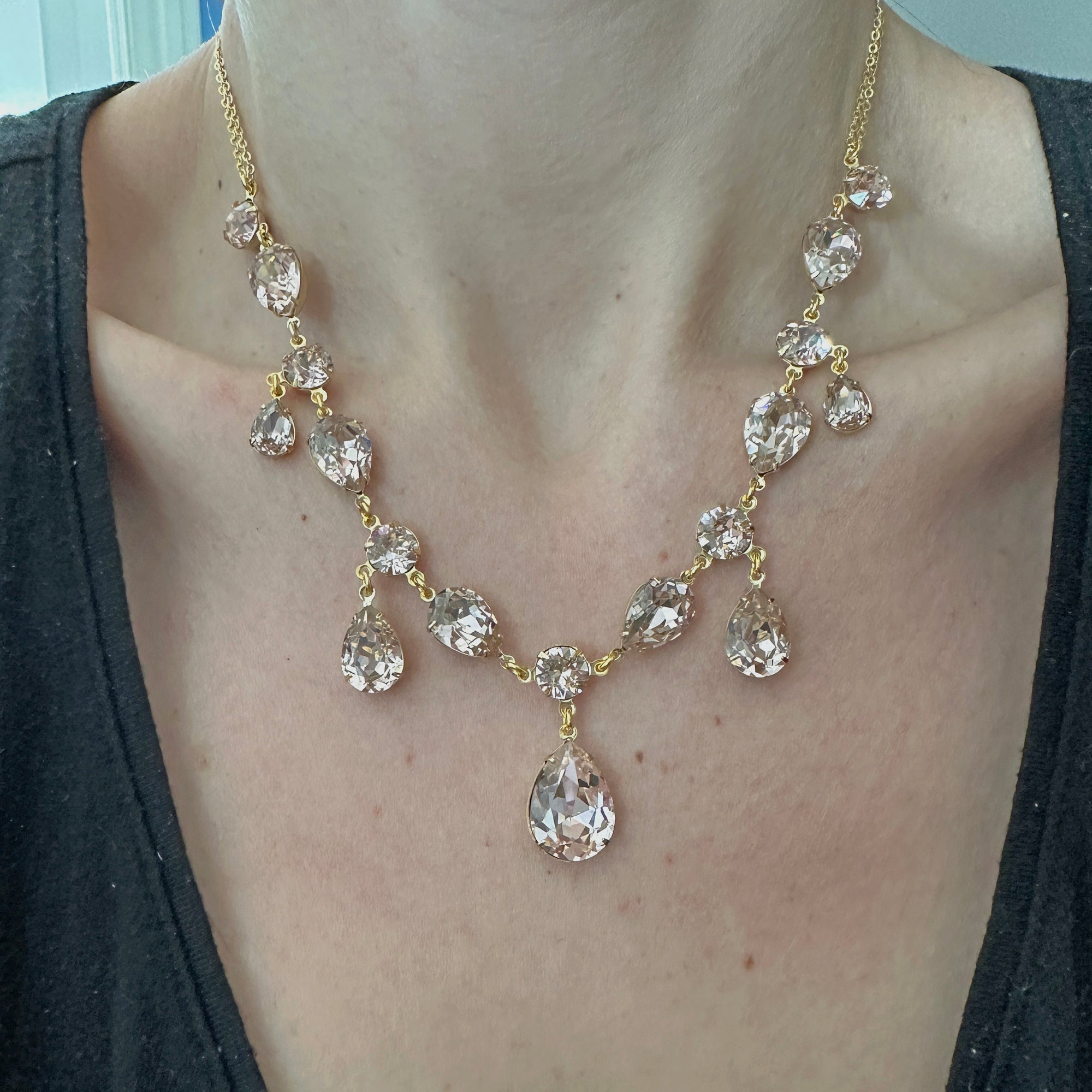 2 Layer Diamante Heart Pendant Statement Necklace – LEGiT