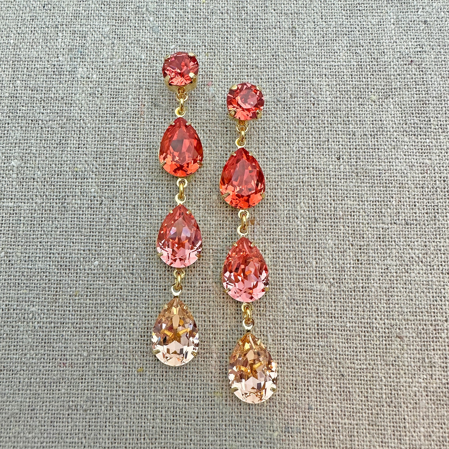 Triple Taper Long Post Earrings • Coral + Peach Ombre