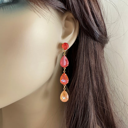 Triple Pear Long Post Earrings • Sunset Glow Ombre