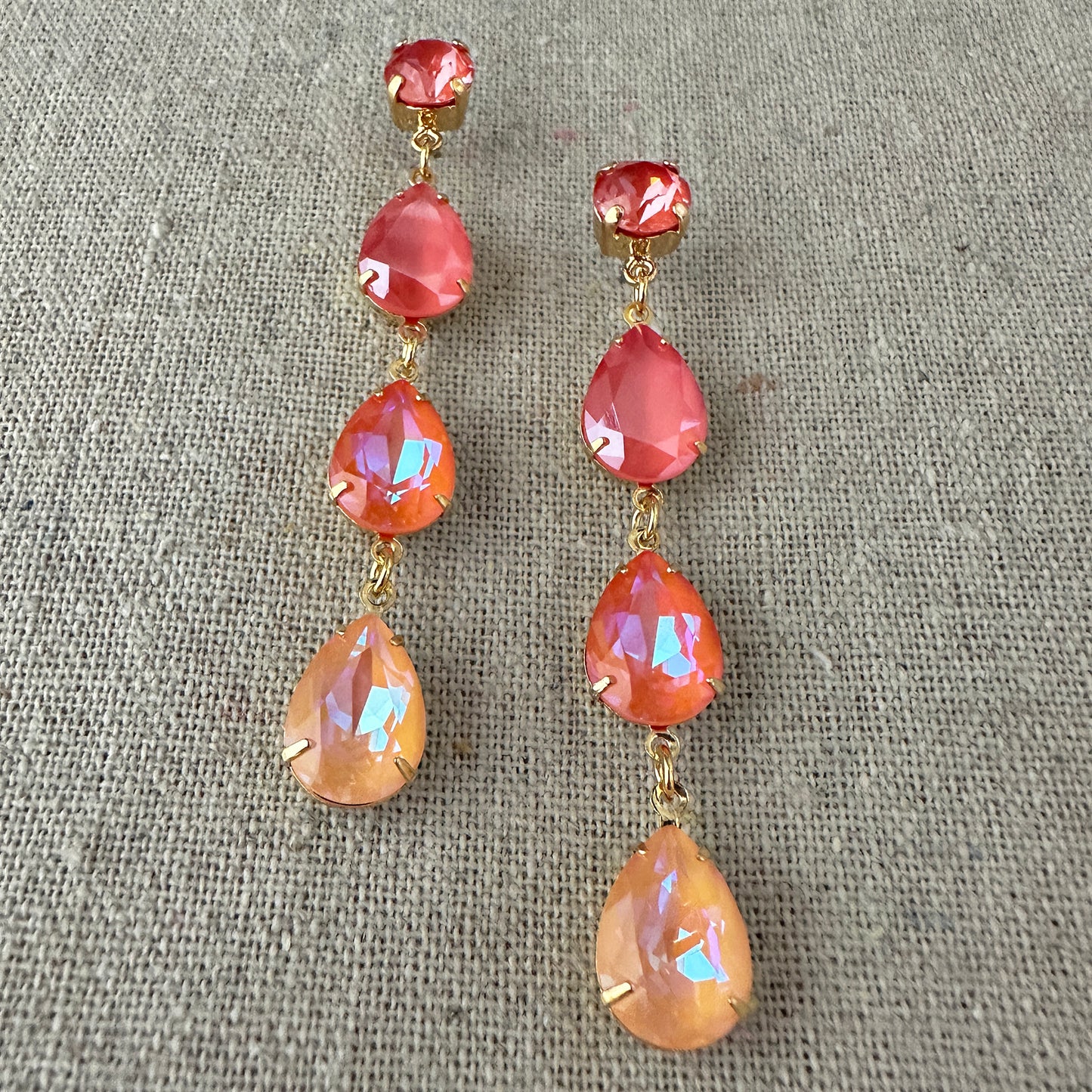 Triple Pear Long Post Earrings • Sunset Glow Ombre