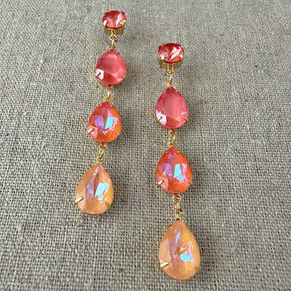 Triple Pear Long Post Earrings • Sunset Glow Ombre