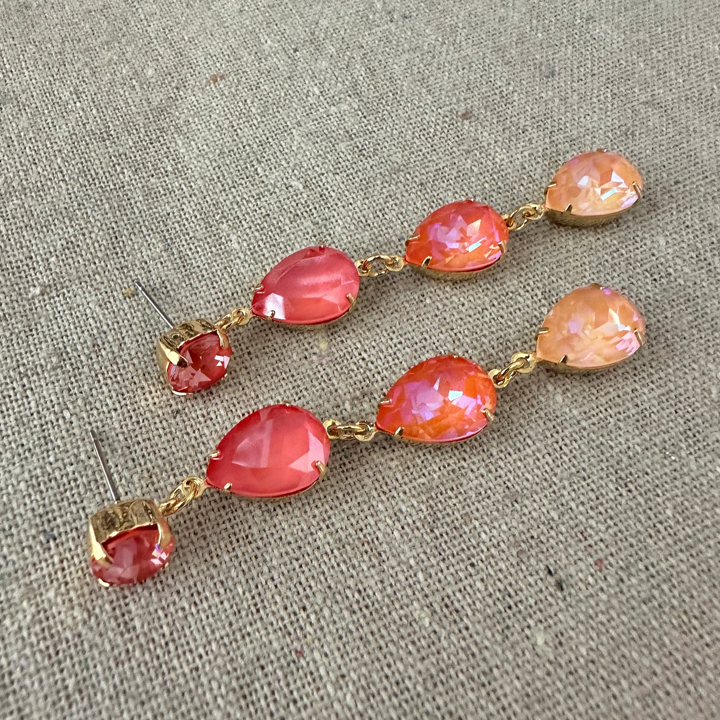 Triple Pear Long Post Earrings • Sunset Glow Ombre