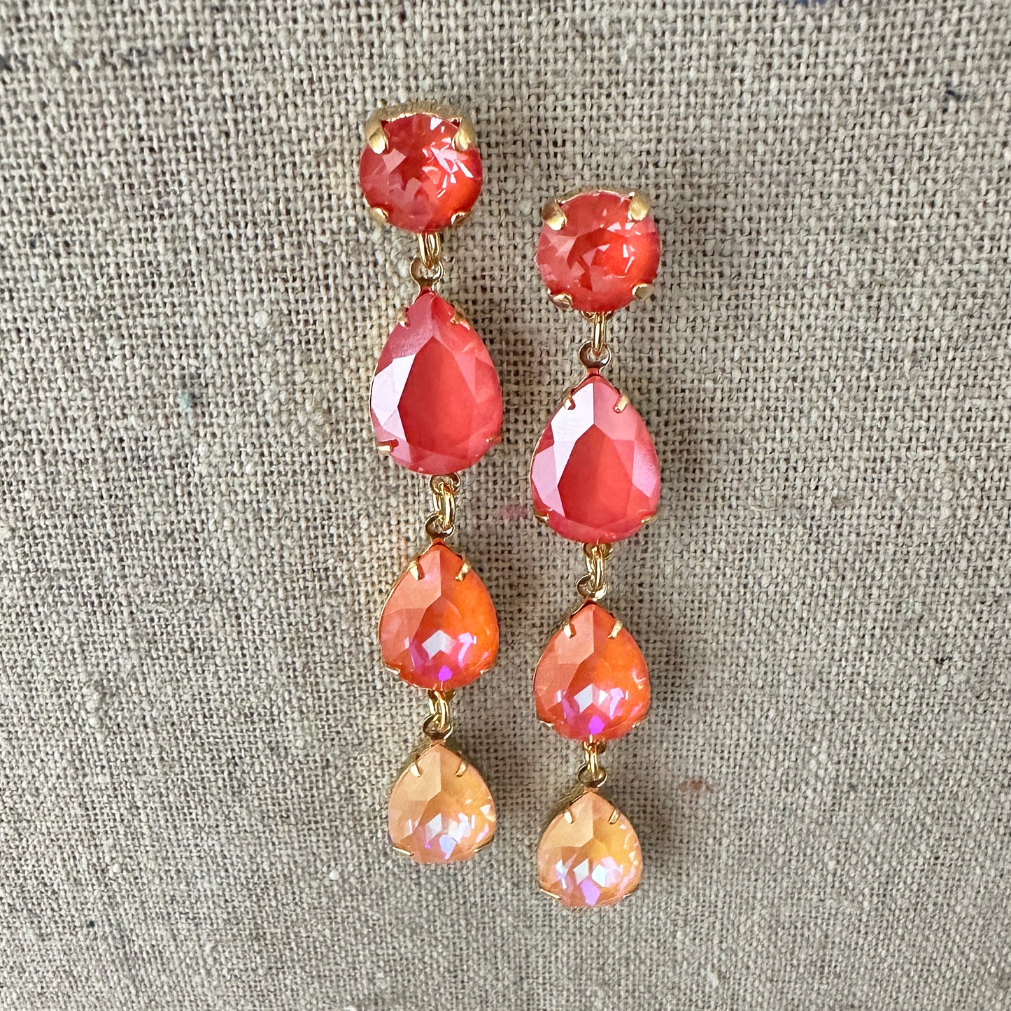 Triple Pear Long Post Earrings • Sunset Glow Ombre