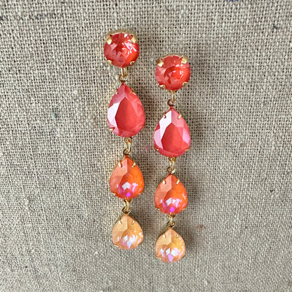 Triple Pear Long Post Earrings • Sunset Glow Ombre