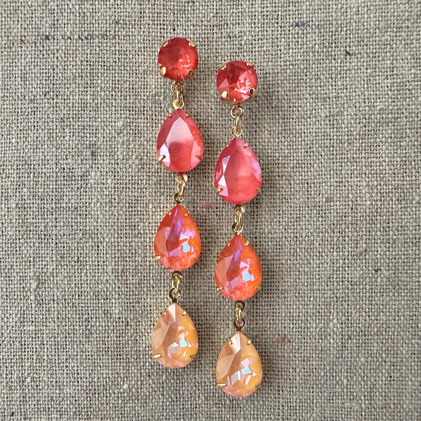 Triple Pear Long Post Earrings • Sunset Glow Ombre