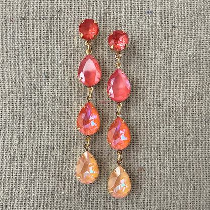 Triple Pear Long Post Earrings • Sunset Glow Ombre