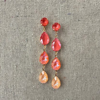 Triple Pear Long Post Earrings • Sunset Glow Ombre