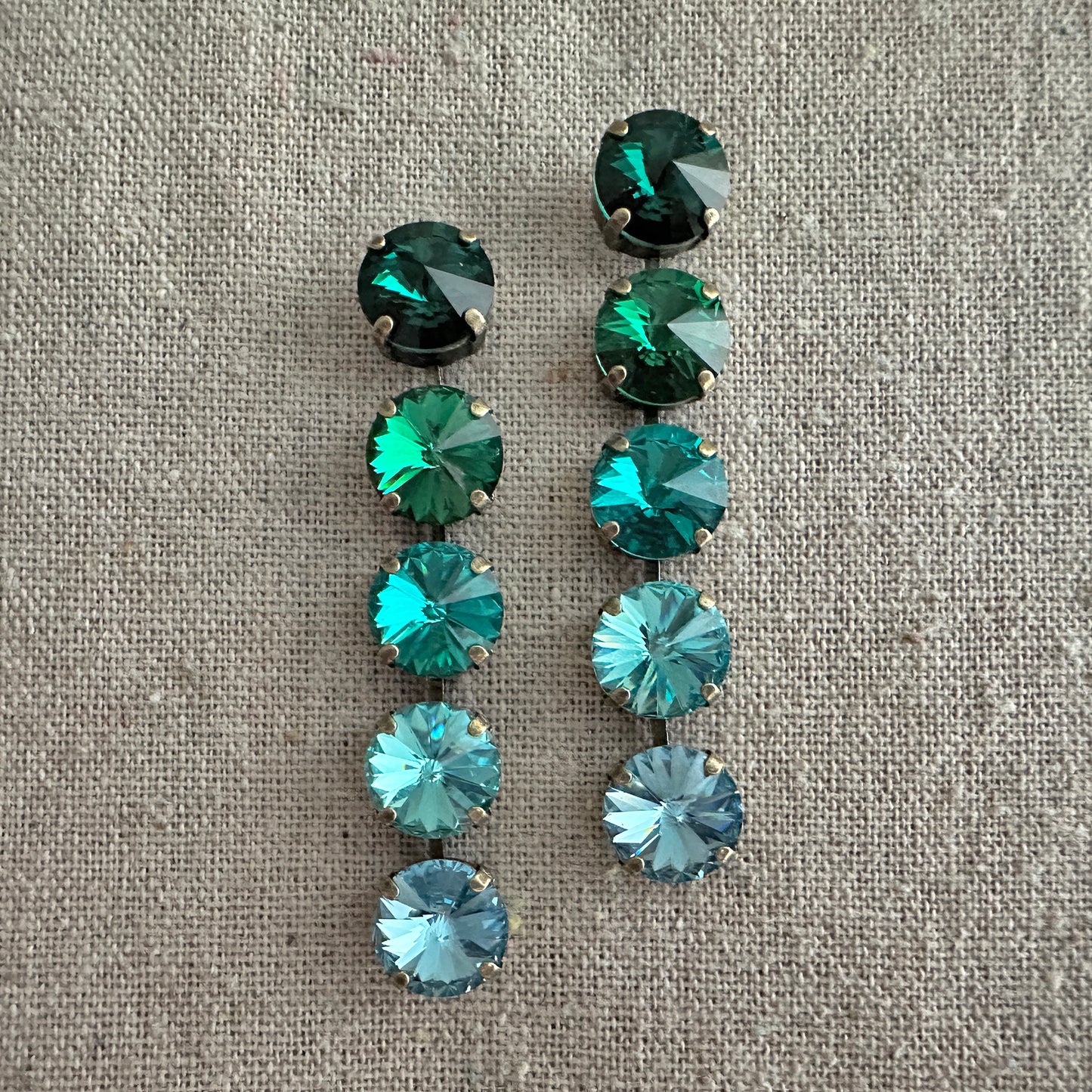 Rivoli Simple Stiletto Post Earrings • Green Blue Ombre