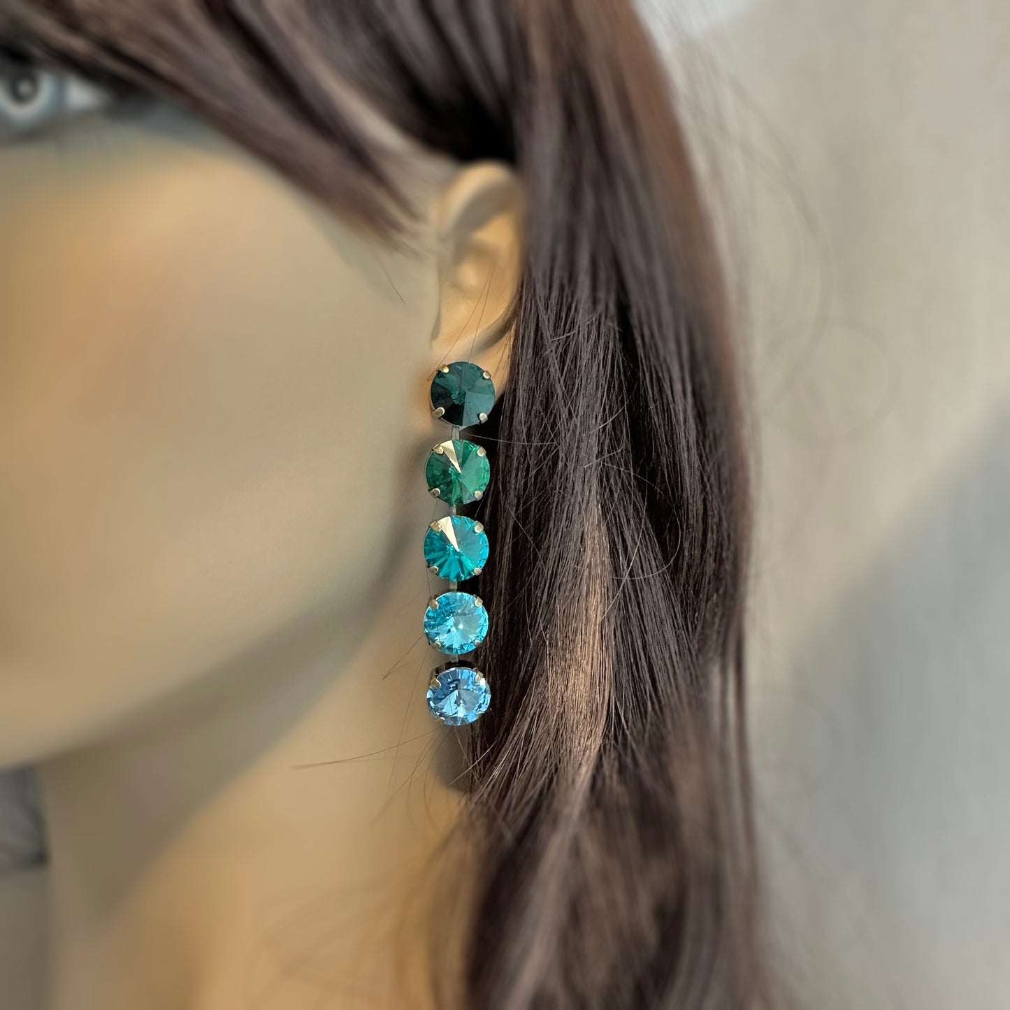 Rivoli Simple Stiletto Post Earrings • Green Blue Ombre