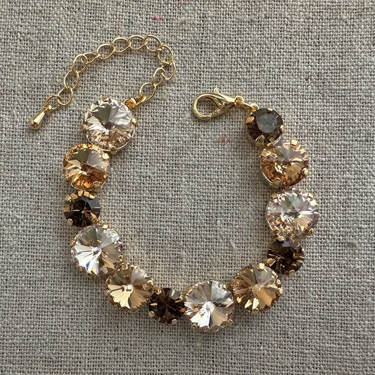 Diamante & Rivoli Mixed Size Adjustable Tennis Bracelet • Brown Ombre