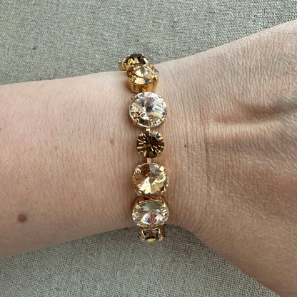 Diamante & Rivoli Mixed Size Adjustable Tennis Bracelet • Brown Ombre